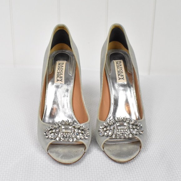Badgley Mischka Metallic Peep Toe Heels Size 7.5 - Picture 3 of 6